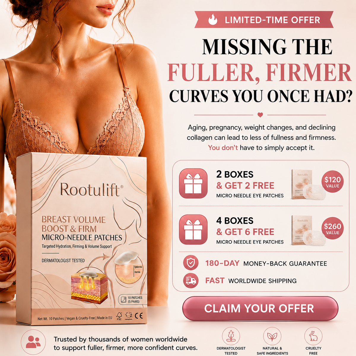 Cosmetic chest-area skincare patches